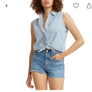 Striped Sleeveless Button-Up Top